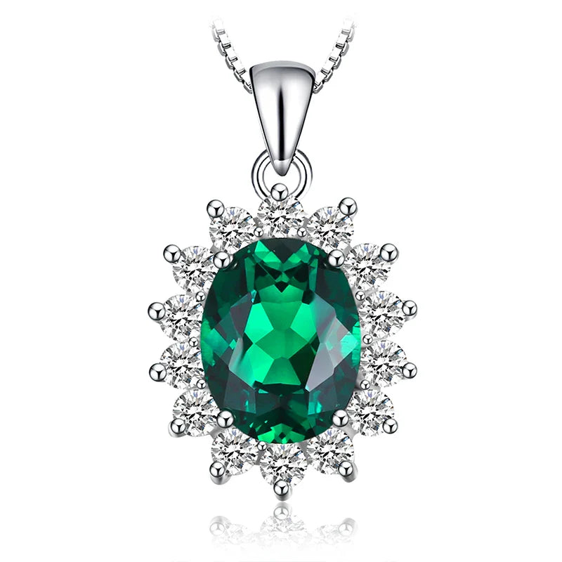 Princess Diana Created Blue Sapphire Ruby Simulated Emerald 925 Sterling Silver Pendant Necklace for WomenNo Chain
