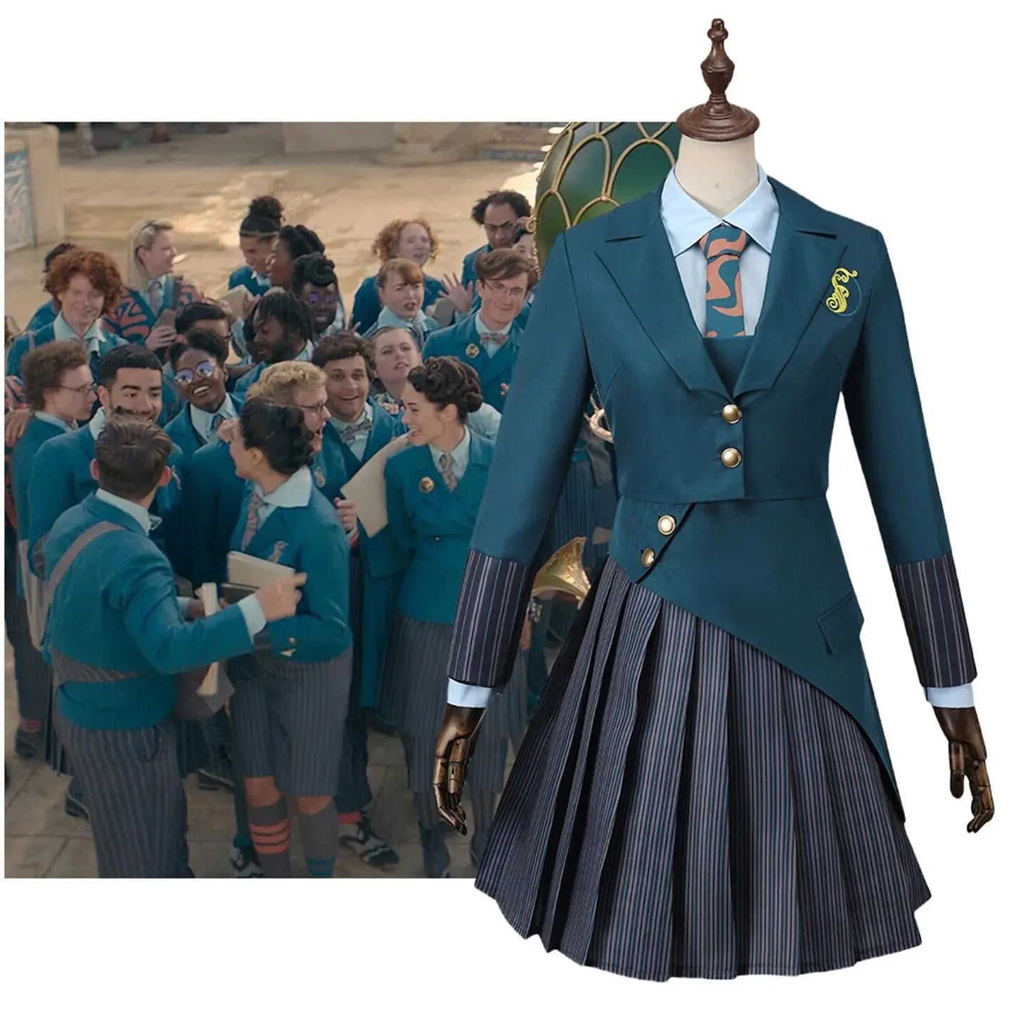 Anime Wicked Witch Glinda Women's School Uniform Role Playing Dress Girl Blue Shirt Green Coat Stage Performance Dress