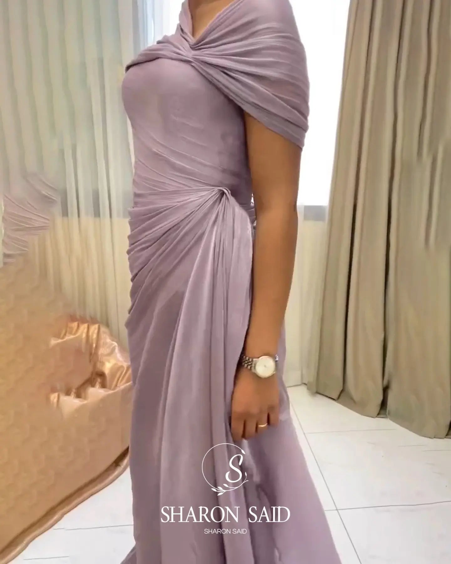 2026 Women's Elegant Evening Dresses with Draped Cape Formal Birthday Gown Pink One Shoulder Arabic SF199 Customized