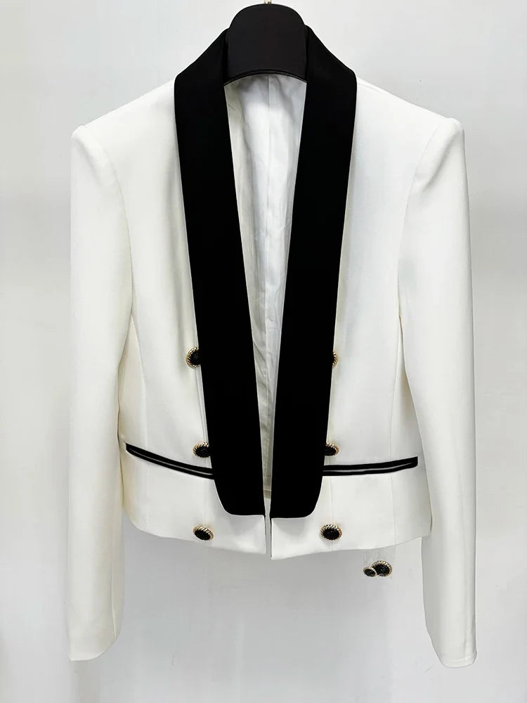 HIGH STREET Newest Fashion 2026 Designer Jacket Women's Shawl Collar Color Block Blazer
