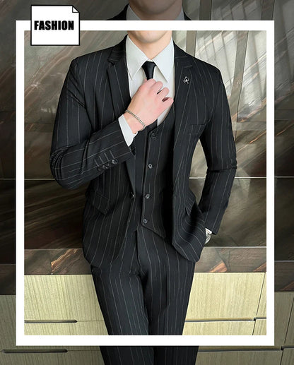 2025 High-Quality Wedding Suit Three-Piece Set Striped Business Casual Fashion Vest Trousers Ensemble Handsome Boutique Trend
