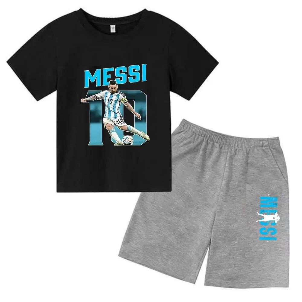 Summer Children‘s Set Brand Messi Print Short Sleeve T-shirt + Shorts 2pcs Set Sportsuit Casual Fashion Kid Boy Girl Fan Clothes