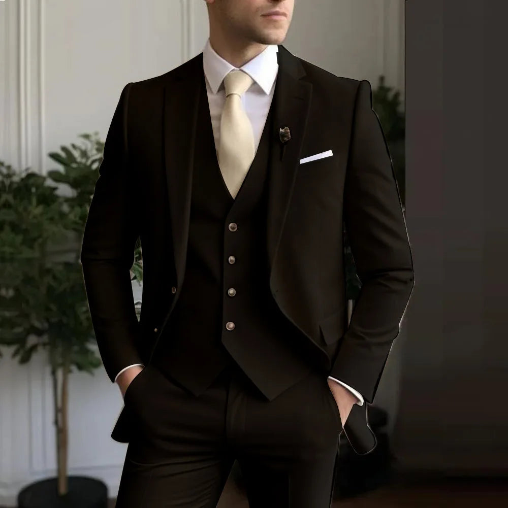 Men's White/Black Terno Suit with Notch Lapel 3-Piece Wedding/Business Man Clothing(Jacket Pants Vest)for Home Party Occasions