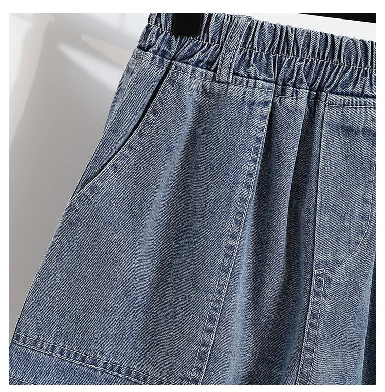 Casual Plus Size Summer Denim Shorts Women Loose Wide Leg Jeans Short Pants Femme Stretch High Waisted Harem Baggy Shorts Woman