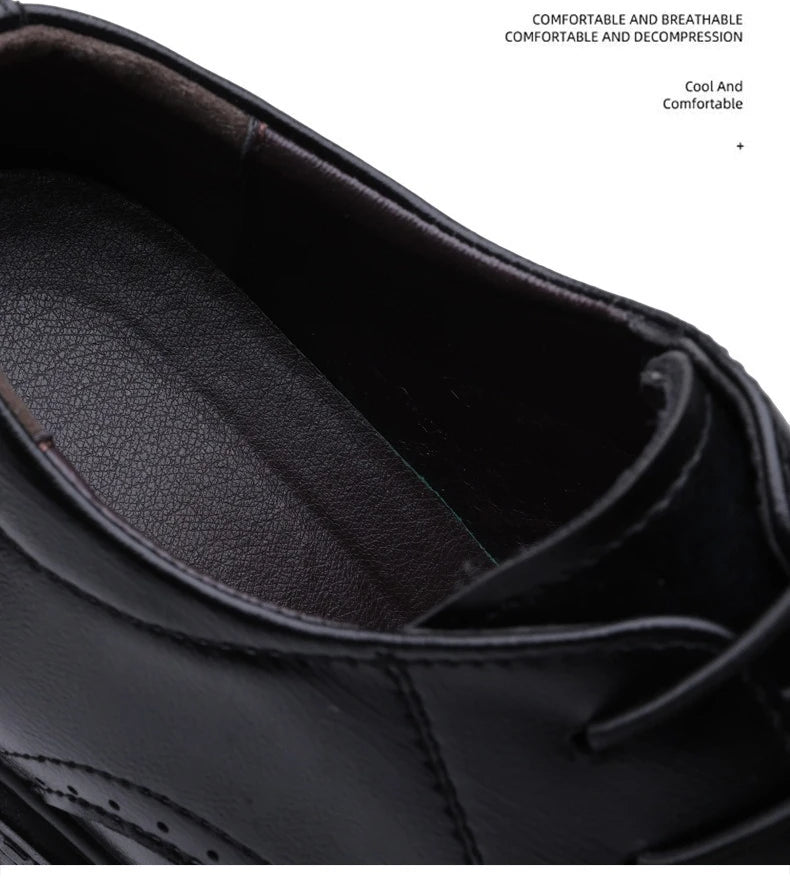 Men's Lace-up Business Casual Leather Shoes Spring Autumn New Platform Work Shoes Male Fashion Solid Color Dress Shoe Man