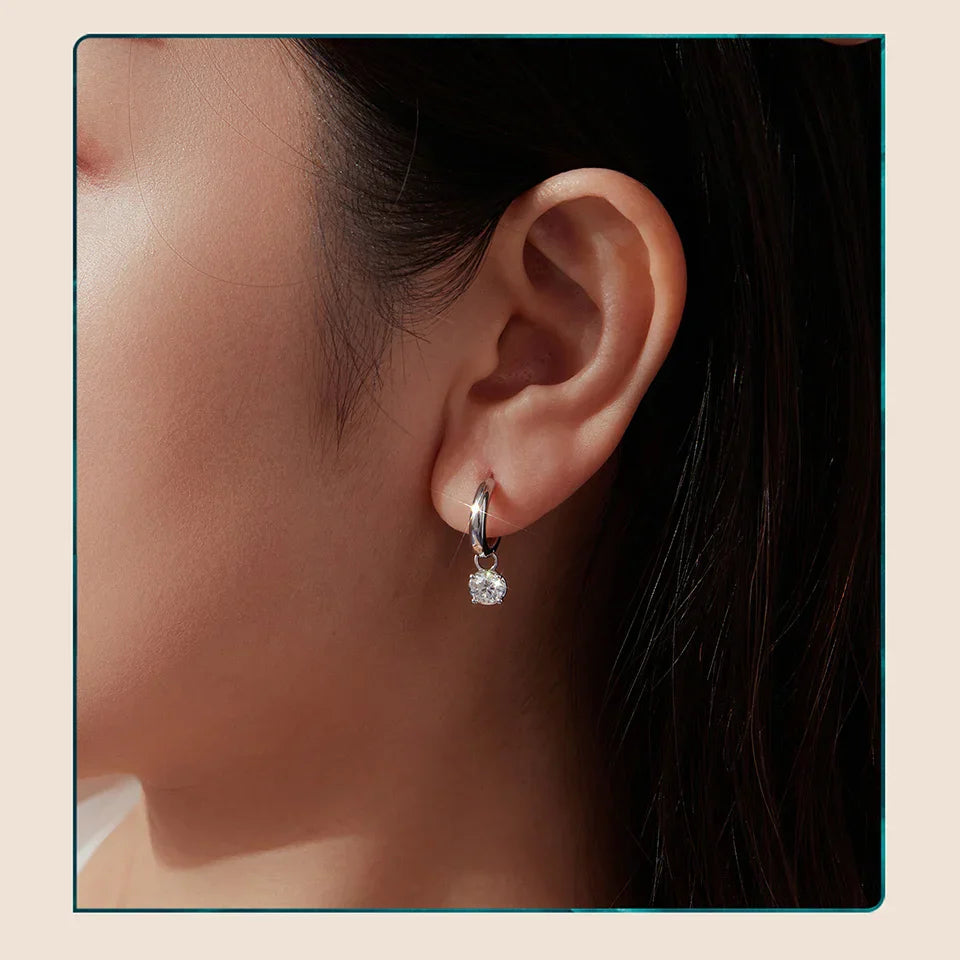 Minimalist Moissanite Hoop Earrings for Women, Half-circle  925 Sterling Silver D Color Round Cut Lab Diamond Earrings