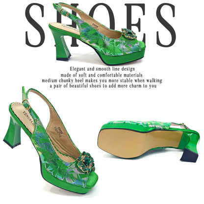 2025 Women's Elegant Yellow High Heel Shoe and Matching Bag Set with Rhinestone Accents – Stylish Square Toe Design for Parties