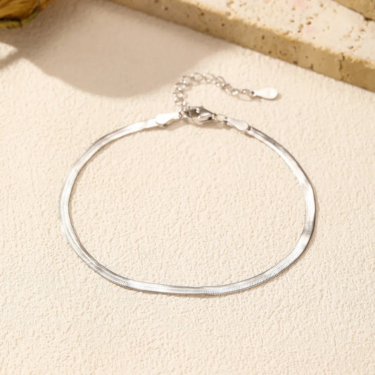 Bracelet Chaîne Tendance Simple Serpent en Argent Sterling 925 Empilable pour Femme Fête Bijoux Accessoires Fins