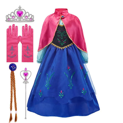 2026 Kid Elsa Anna Costume Girl Birthday Floral Dress Children Snow Queen Performance Fantasy Princess Evening Halloween Costume