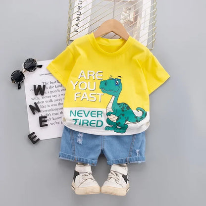 Fashion Cute Baby Boys Clothing Sets High-Quality Short T-Shirt + Denim Shorts 2-Piece Suits Summer Cotton