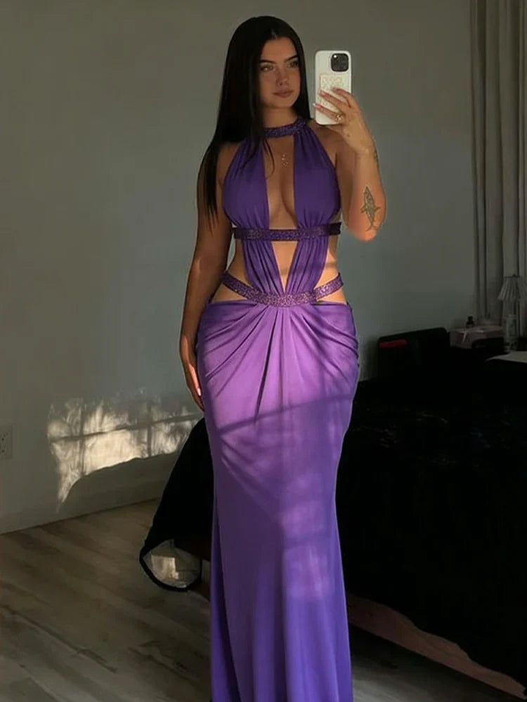 Elegant Backless Dress Women Y2K Patchwork Sparkle Bandage Irregular Sleeveless Sexy Beach Vacation Hottie Vestidos