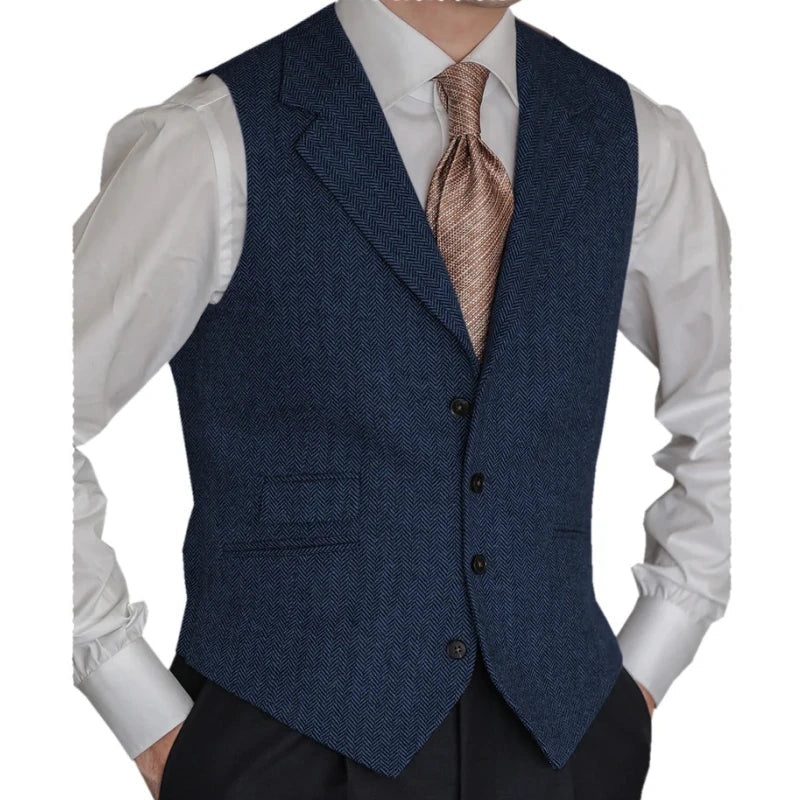 Men Vest Brown Classic Herringbone Pattern Suit Vest Notch Lapel Waistcoat Slim Formal For Wedding Groomsmen Banquet Men Suit