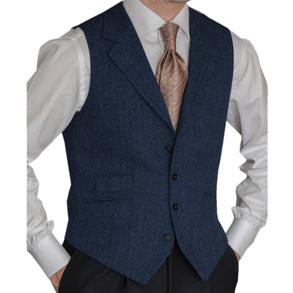 Men Vest Brown Classic Herringbone Pattern Suit Vest Notch Lapel Waistcoat Slim Formal For Wedding Groomsmen Banquet Men Suit