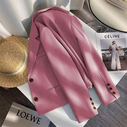 Black Cropped Blazers Woman Trend 2025 New All-match Notched Collar Crop Jacket Women Korean Chic Single Button Suit Coat Tops