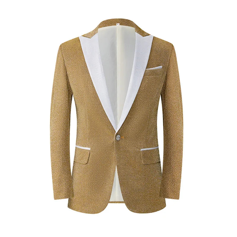 New Men Luxury Shiny Jacket Men's Nightclub Prom Suit Costume 2 Peice Set Lapel Blazer with Bow Tie Groomsmen Singer Clothes