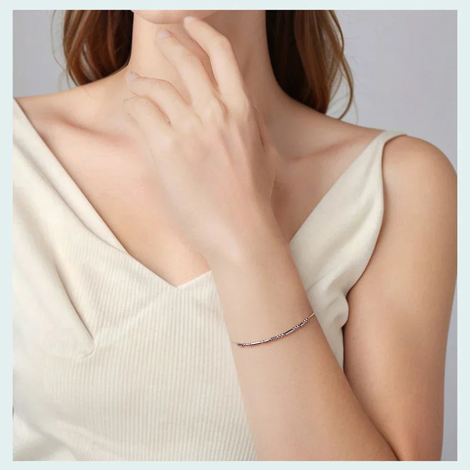 BAMOER 925 Sterling Silver ‘I Love You’ Morse Code Bracelet Vintage Beads Wrist Chain for Women Girls Lightweight Love Gift
