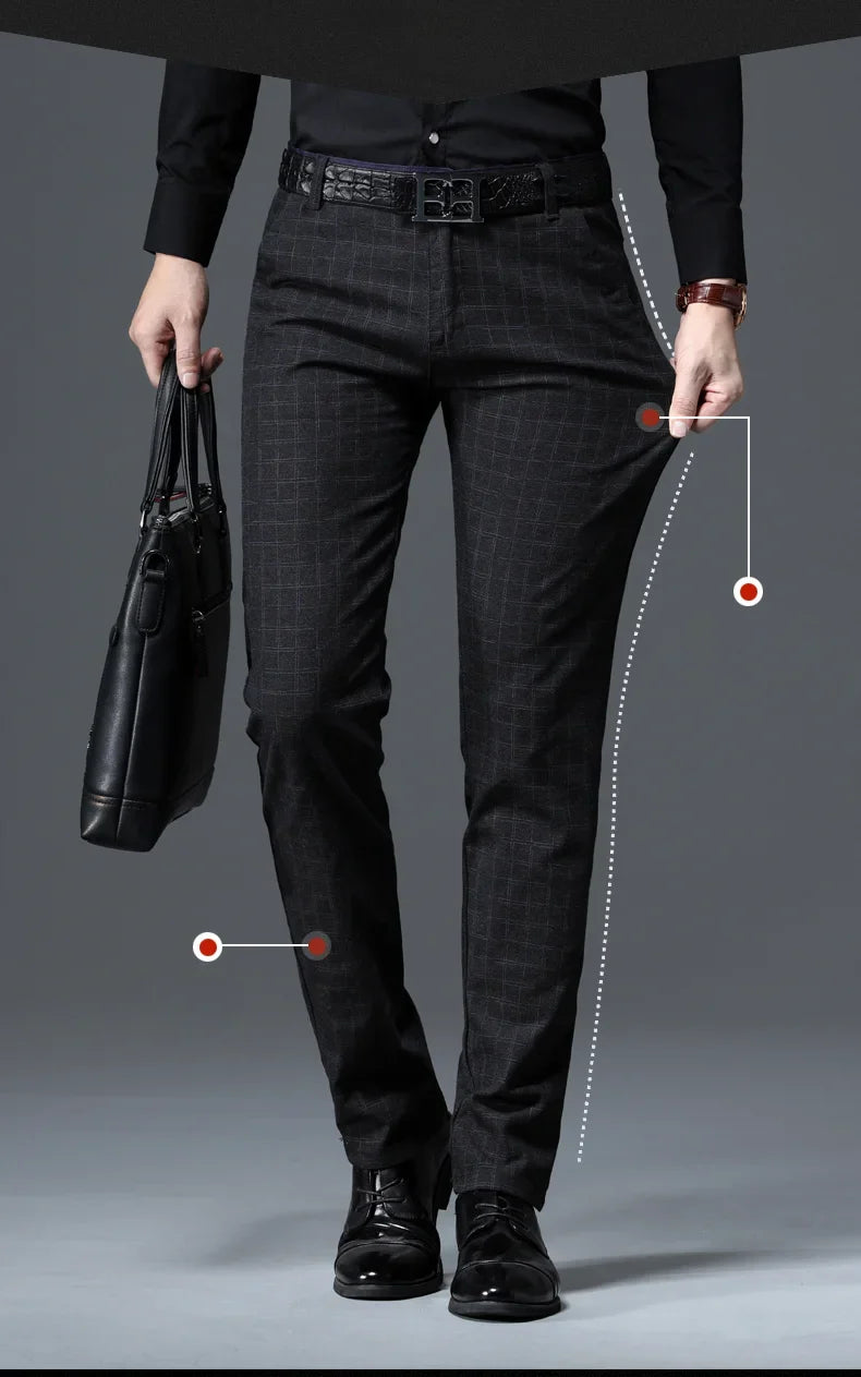 Men's Autumn New Classic Business Suit Pants Black Blue Fashionable Stretch Straight Slim Casual Trousers Brand Clothing Male