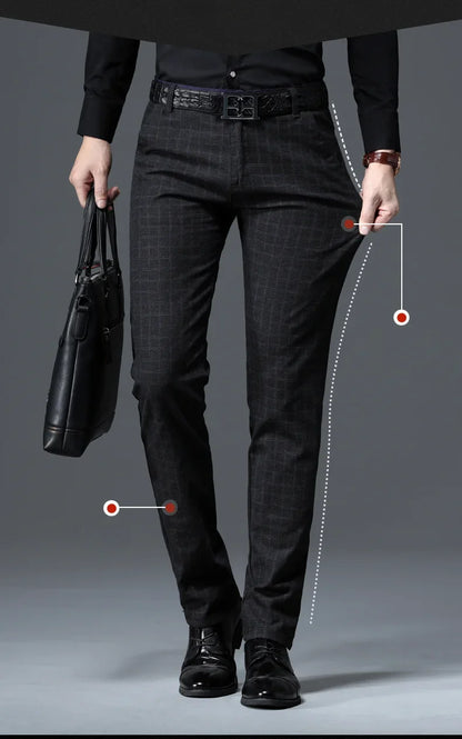 Men's Autumn New Classic Business Suit Pants Black Blue Fashionable Stretch Straight Slim Casual Trousers Brand Clothing Male