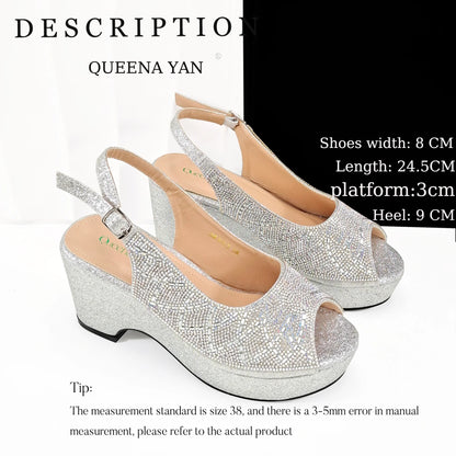 African Shoe and Bag Set for Wedding Women Shoes and Bag To Match Set with Rhinestone Italy Pumps Women Shoes Luxury