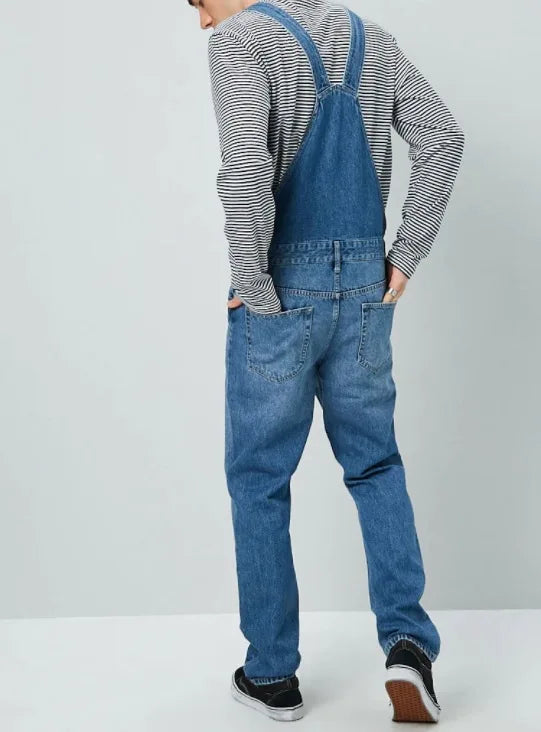 New Four Seasons Style Jeans for Men Men's Blue Denim Overalls New Men's Jumpsuit Pants Casual Straight Classic  Denim Trousers