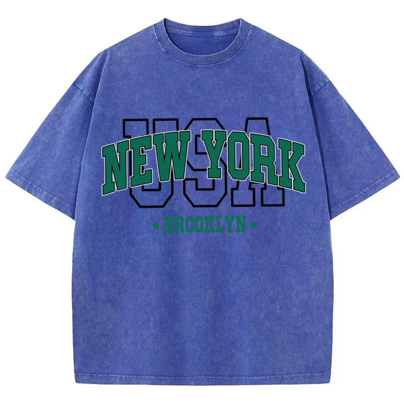 Women'S Cotton Washed T-Shirts All-Math Loose O-Neck Tee Shirts Brooklyn Usa Printing Short Sleeve Summer Street Female Clothes