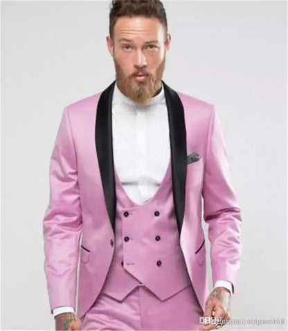 Handsome White Groom Tuxedos Shawl Lapel Groomsmen Men Wedding Dress Fashion Man Jacket Blazer 3 Piece Suits (Jacket+Pants+Vest)