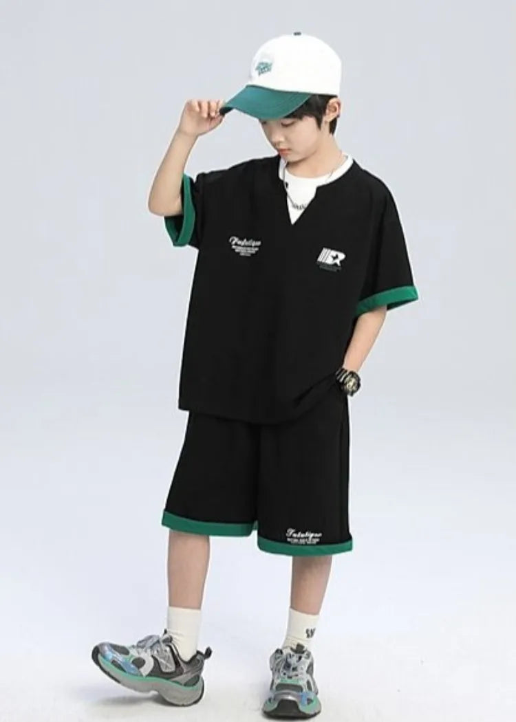 Sporty Korean Children's Clothes 2025 Boys Sets Tracksuit for Boy Top Shirts Tops Home Clothing 10 14 Years Kids Summer Set Suit
