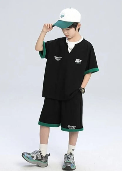 Sporty Korean Children's Clothes 2025 Boys Sets Tracksuit for Boy Top Shirts Tops Home Clothing 10 14 Years Kids Summer Set Suit