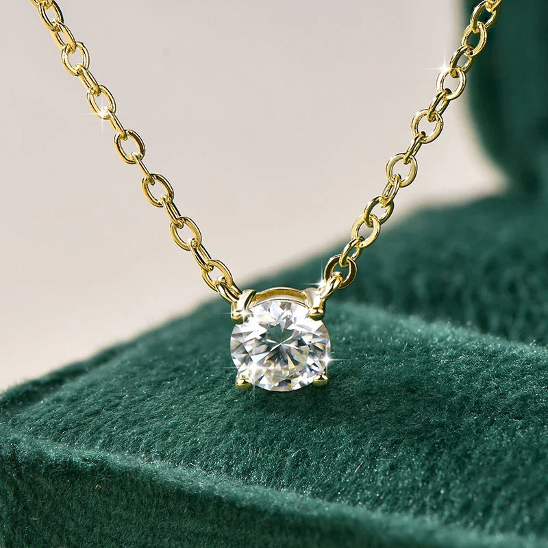 Certified 4mm/5mm Moissanite Pendant Necklace For Women Exquisite 14K Gold Filled Solitaire Drop Necklaces Jewelry Gift