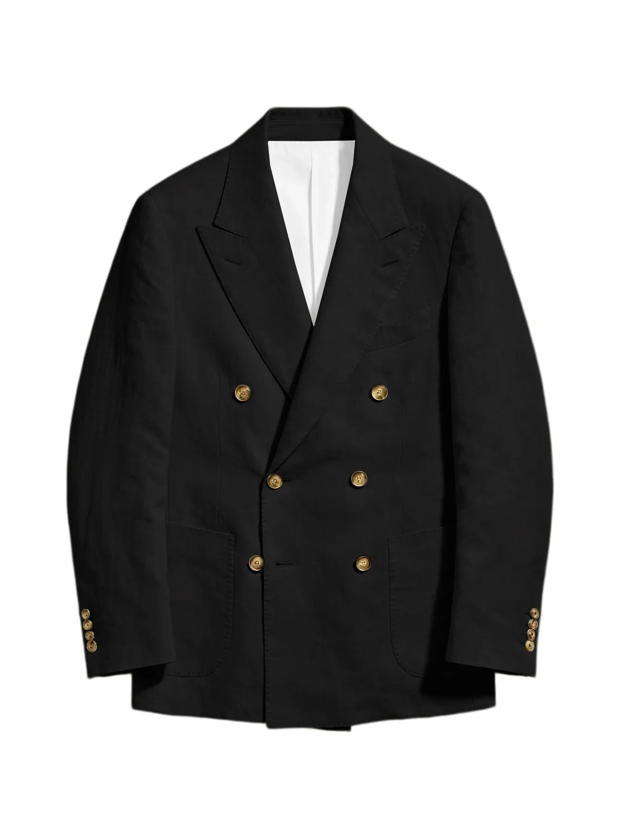 Men's Linen Double Breasted Blazer Peak Lapel Casual Business Suit Jacket With Patch Pockets For Daily Office Wear