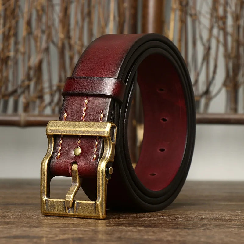 3.8CM Pure Cowhide High Quality Genuine Leather Belts for Men Strap Male Brass Buckle Fancy Vintage Jeans Cowboy Thicken Cintos