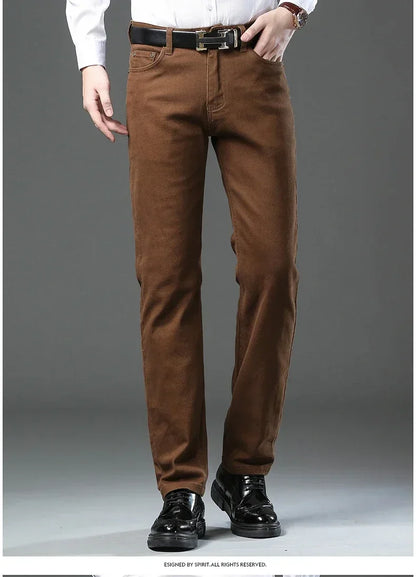 Large Size 42 44 Autumn 98% Cotton Men's Stretch Slim Jeans ArmyGreen Soft Comfortable Casual Straight Denim Pants Trousers