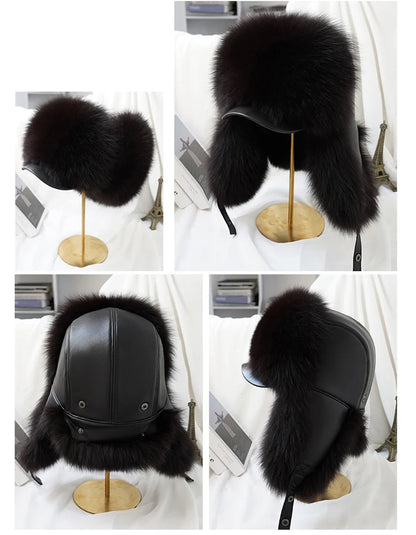 2026 Cap 100% Raccoon Dog Full Fur Fox Fur Hat Men's Fur Ear Protection Winter Thickened and Warm Russian Hat Men's Trend