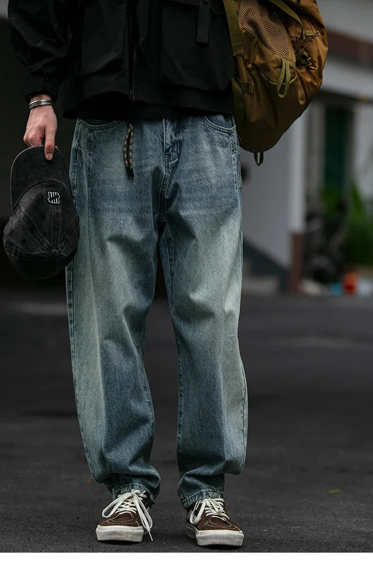 American Vintage High Quality Denim Cargo Pants Men Clothing Streetwear Loose Skate Jeans Harajuku Casual Harem Trousers Male