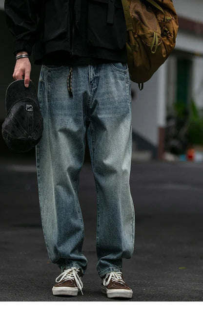 American Vintage High Quality Denim Cargo Pants Men Clothing Streetwear Loose Skate Jeans Harajuku Casual Harem Trousers Male