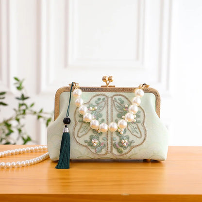 Fashion Chinese Style Banquet Bag Embroidery Pearl Handle Qipao Bag Trendy High Capacity Cosmetic Bag Women