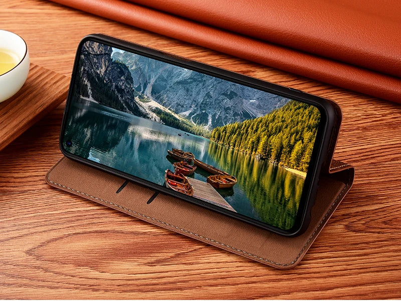 جراب جلد طبيعي لهاتف iPhone 11 12 13 14 15 16 Pro Max Mini XR XS Max X 8 7 6s 6 Plus غطاء قلاب لهاتف iPhone SE 2022 2020 Coque