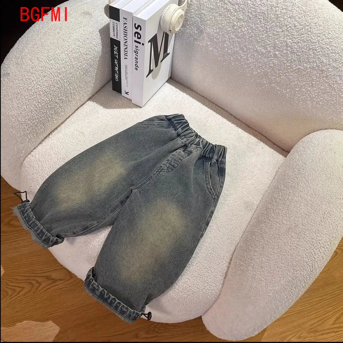 High Quality Retro Color Children's Denim Suit Boy Spring Autumn New Girl's Suit Hoodie Denim Coat+ Pant Casual 2pcs Set Outfits
