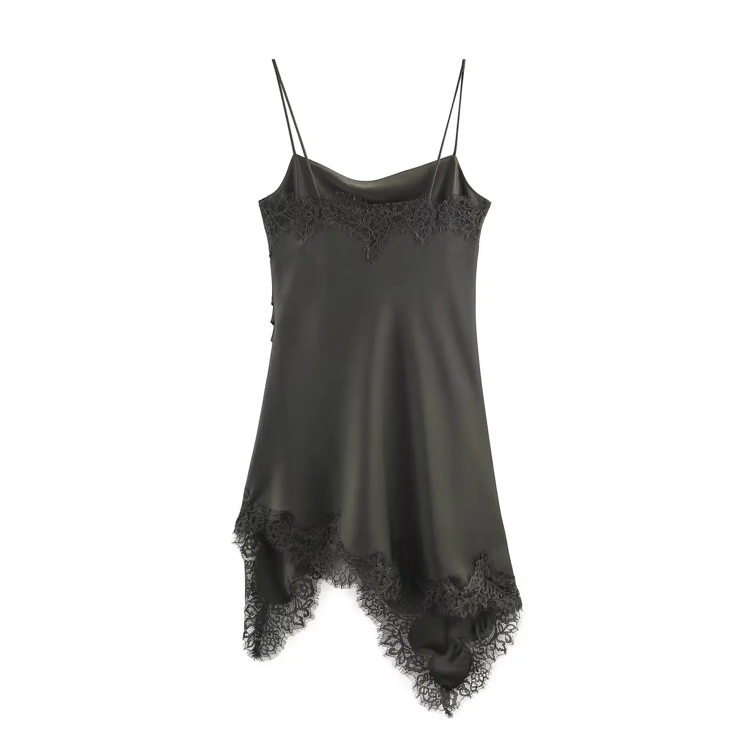 Lace Underwear Sling Dress Women Fashion Autumn Asymmetric satin texture Mini Dresses French Chic Female Evening Clothing