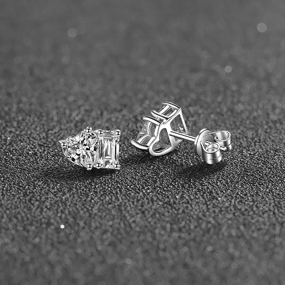 4cttw Heart & Emerald Moissanite Diamond Stud Earrings with Certificates 925 Sterling Silver Ear Studs Fine Jewelry for Women