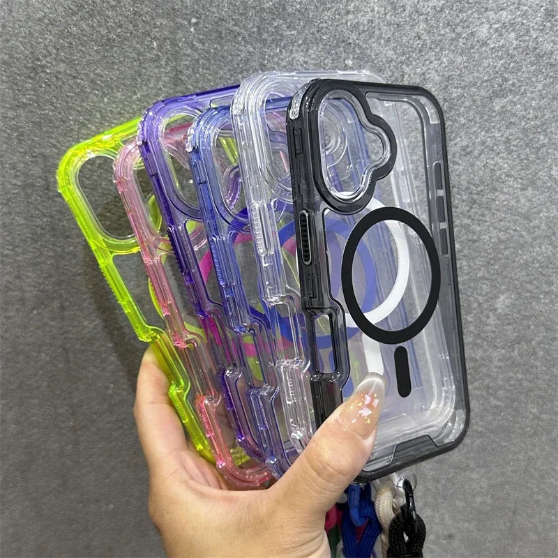 Premium Macaroon Shockproof Case for IPhone 17Air 16 15 14 Plus 13 12 11 Pro Max for Mag-safe Magnetic Transparent Lanyard Cover