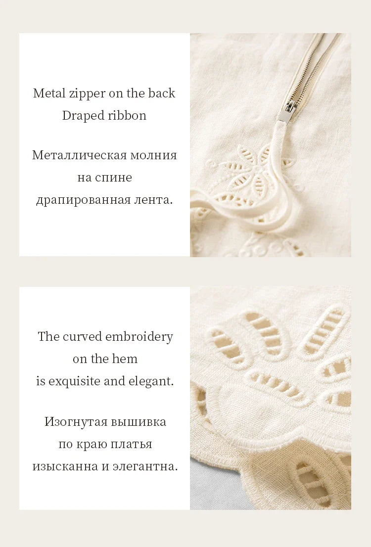 Summer Women Linen Two Piece Set Cut-Out Embroidered Sleeveless Top Midi Skirt Boho Beach Vacation Style