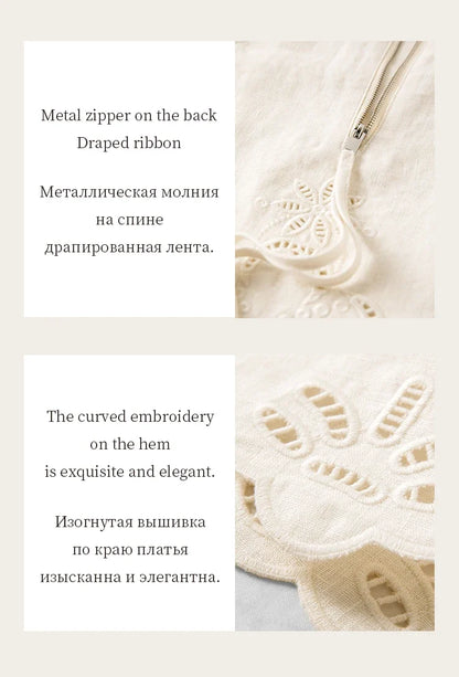 Summer Women Linen Two Piece Set Cut-Out Embroidered Sleeveless Top Midi Skirt Boho Beach Vacation Style