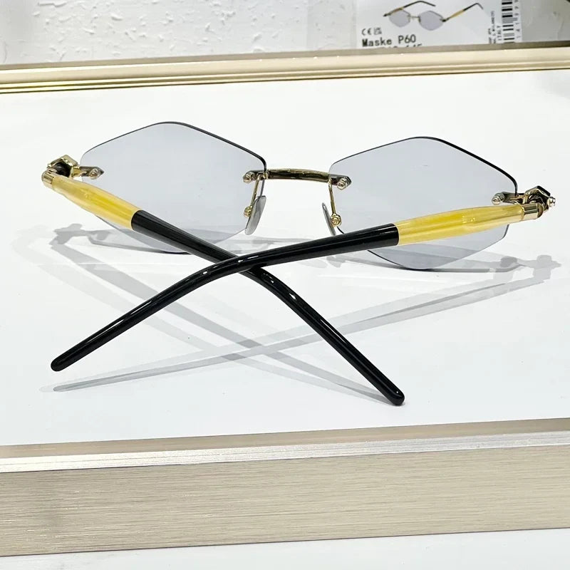 INS Maske P60 Luxury Rimless Sunglasses Men Hexagonal Acetate Handmande in Germany Designer Alloy Top Quality Trendy UV400 Women
