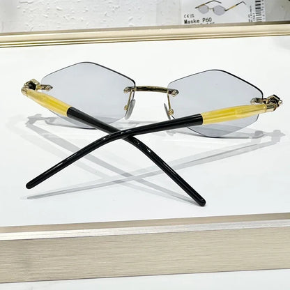 INS Maske P60 Luxury Rimless Sunglasses Men Hexagonal Acetate Handmande in Germany Designer Alloy Top Quality Trendy UV400 Women