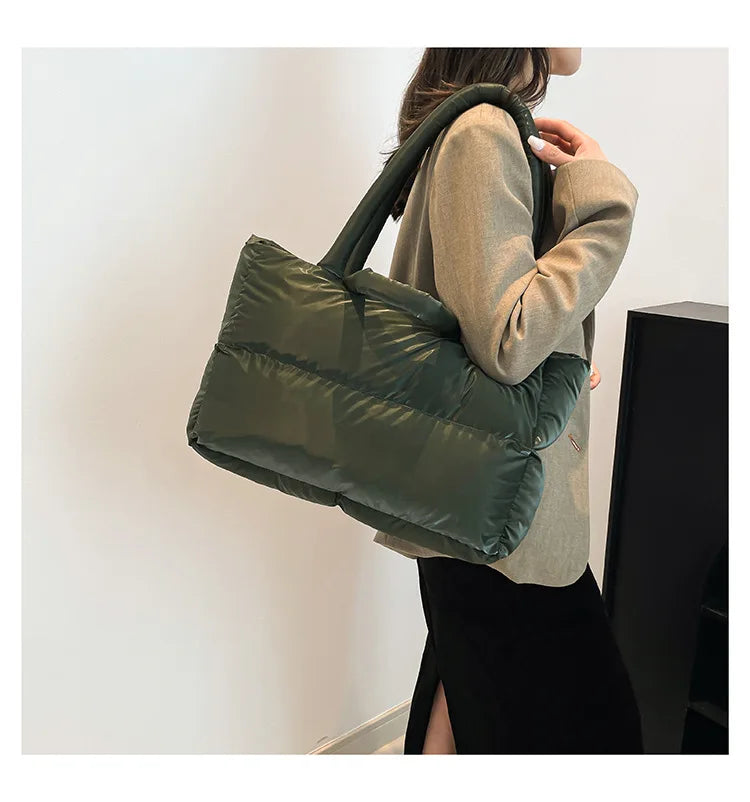Fashion Large Capacity Puffer Shoulder Bags Padded Women Handbags Casual Nylon Quilted Big Tote Bag Warm Winter Shopper Purses