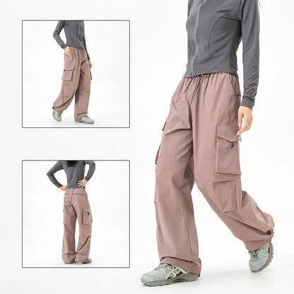Autumn Hiking Pants Elastic Waist Outdoor Waterproof Camping Trousers Women Large Pocket Breathable Mountaineering Cargo Pants