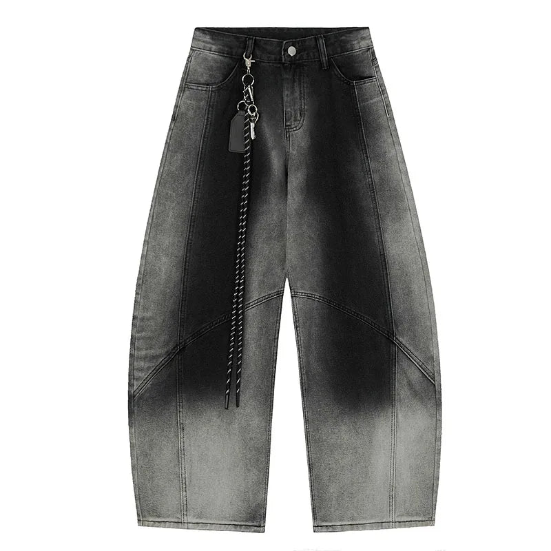 Korean Retro Gradient Jeans For Women Straight Leg Pants Wide Leg Casual Pants Blue Jeans Y2k Pants Baggy Without Pendant