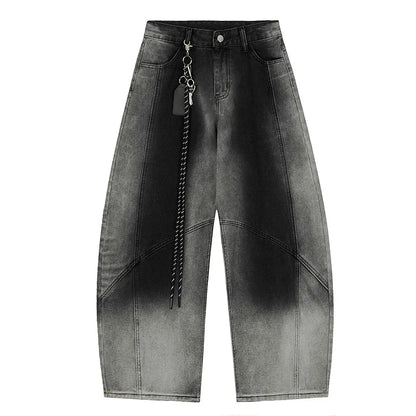 Korean Retro Gradient Jeans For Women Straight Leg Pants Wide Leg Casual Pants Blue Jeans Y2k Pants Baggy Without Pendant