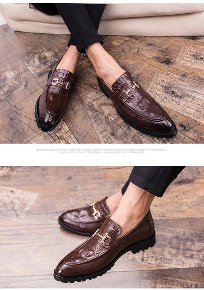 New British business casual shoes nightclub formal pointy leather shoes for men 46 47 large size crocodile metal decoration
